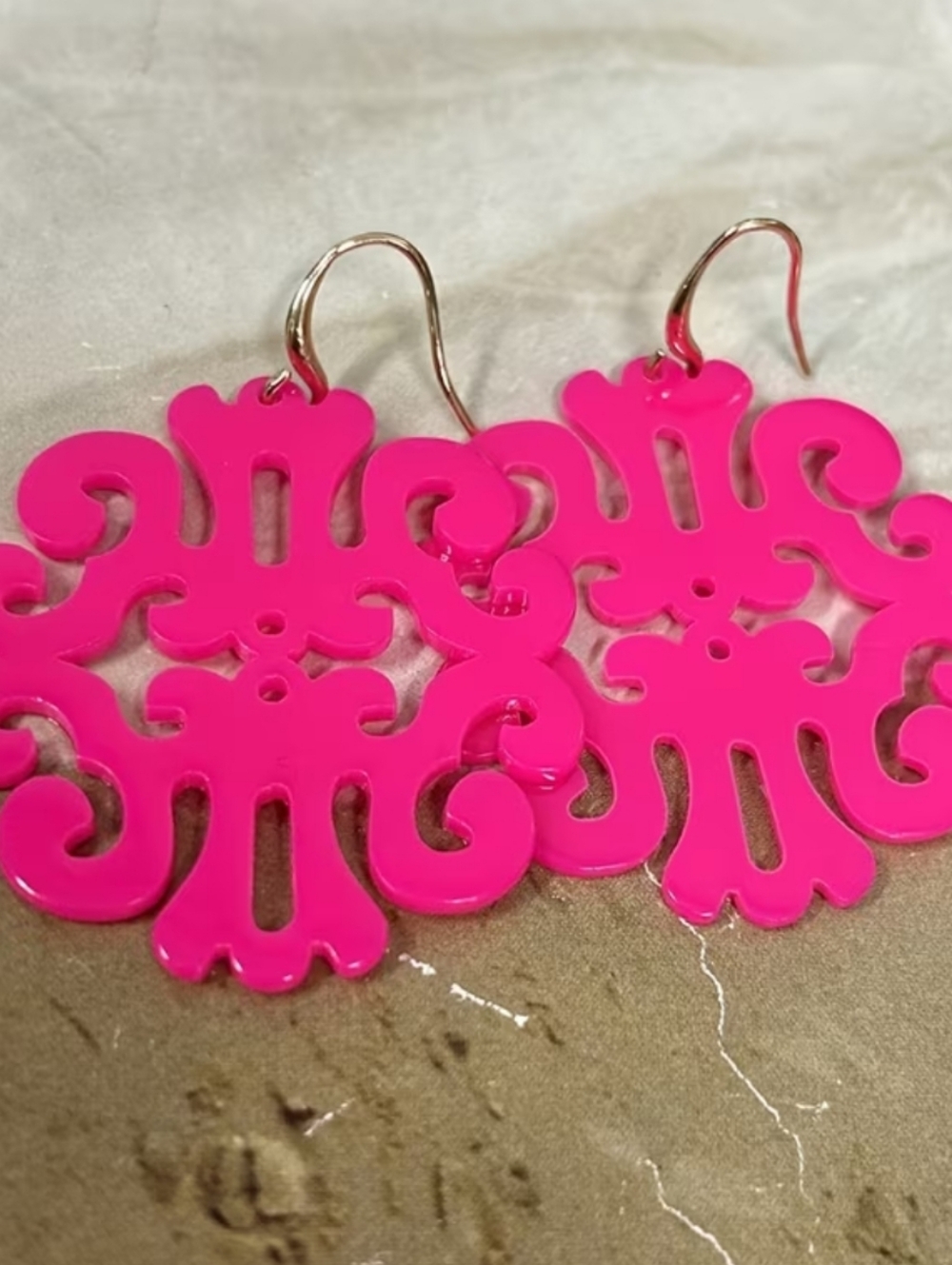 Hot Pink Filigree Drop Earrings - Women Jewelry - Picture 1 of 1